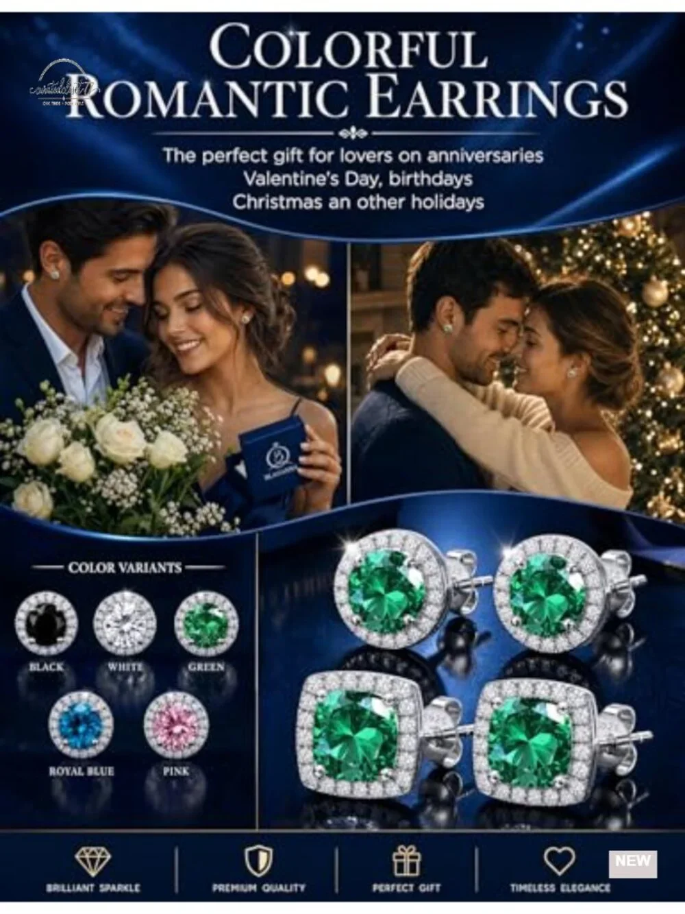 2 Pairs S925 Sterling Silver 14K Gold Plated Cubic Zirconia Stud Earrings Set